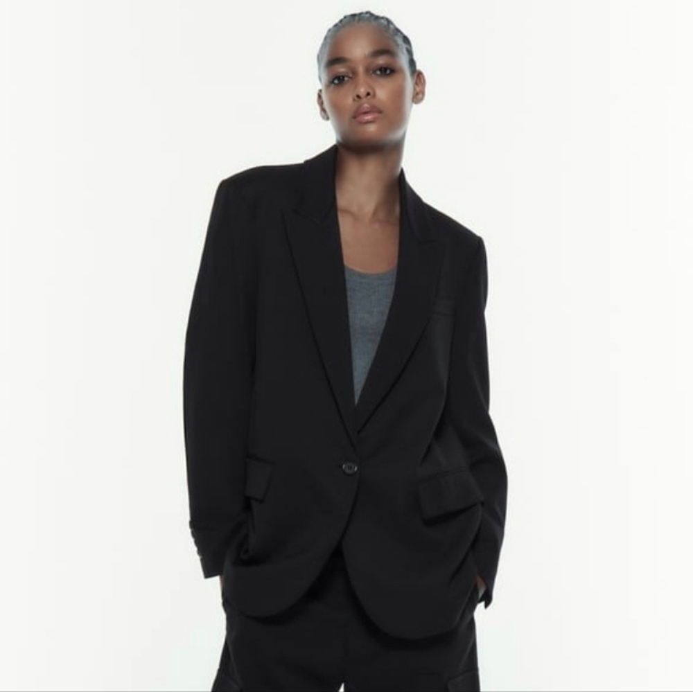 Zara Longline Straight Cut Black Blazer